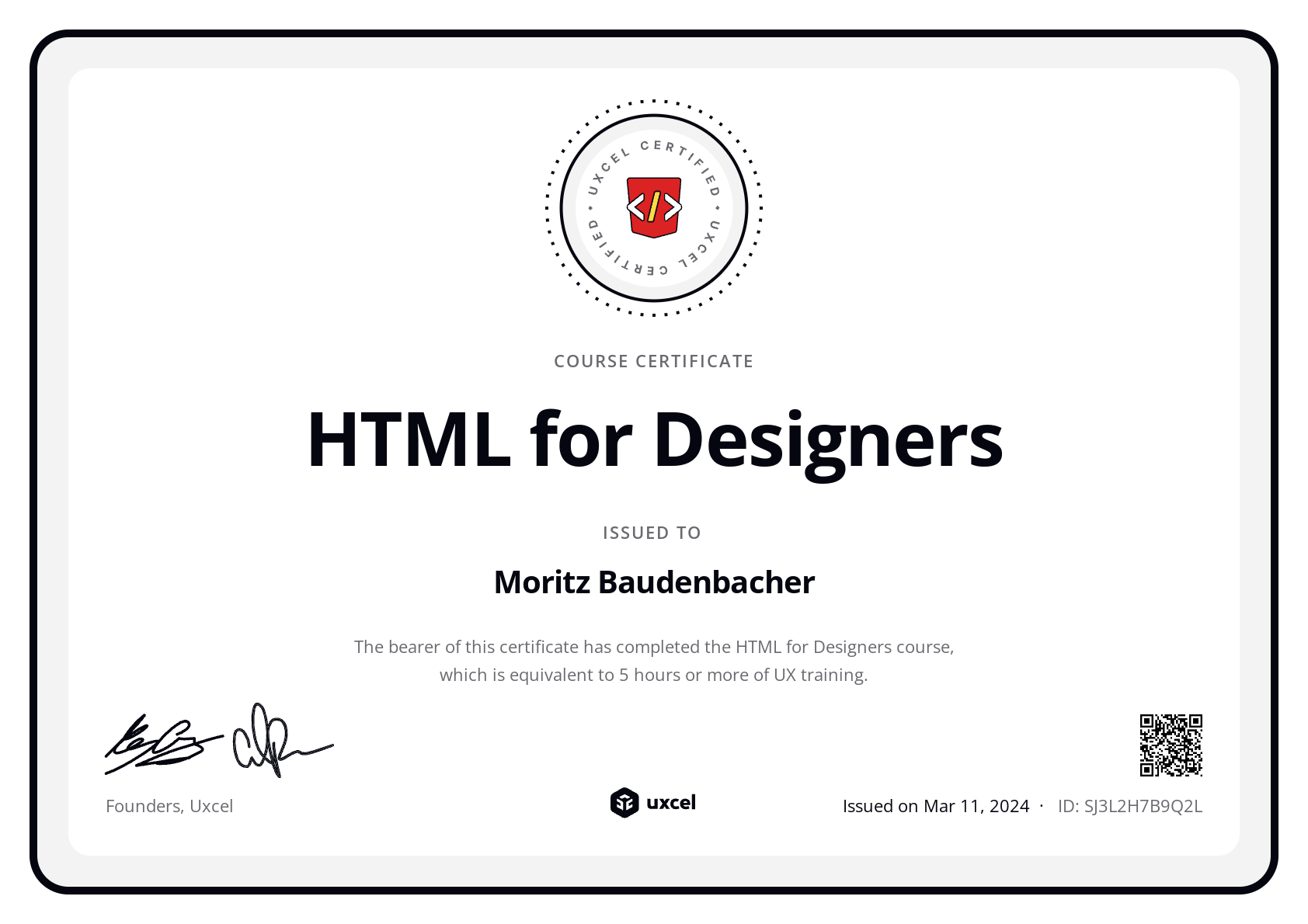 Moritz Baudenbacher's certificate